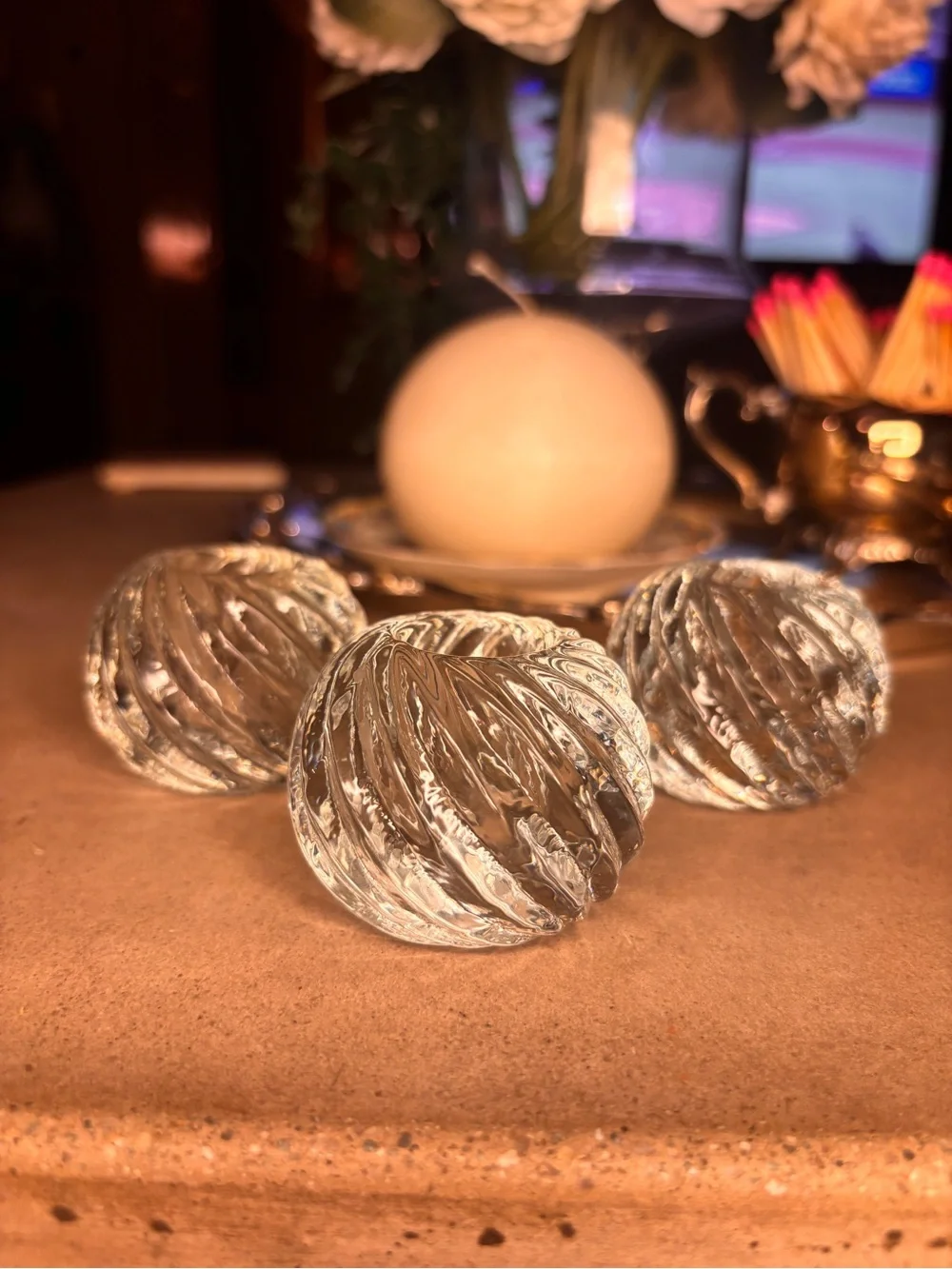 Vintage Pier 1 Imports Clear Glass Spiral Swirl Taper Candle Holders Set of 3